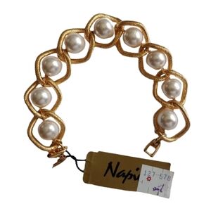 Napier Vintage Faux Gold and Pearl 7" Bracelet NEW NWT